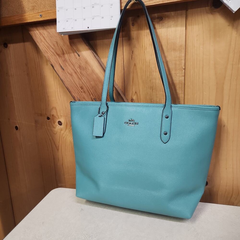 COACH CITY ZIP TOTE F57522 BLUE-GREEN/BLACK-ANTIQUE-NICKEL NWT
